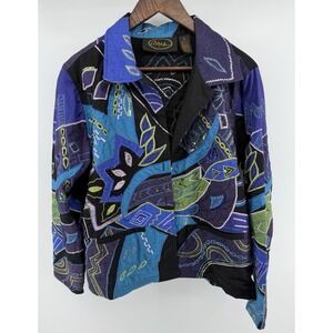 Alex Kim Geometric Metallic Embroidered Purple Jacket  Button Front SZ L